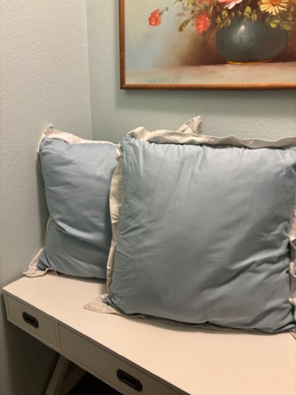 24"x24" Luxe Euro Decorative Pillows Aqua with Cream Trim - SALE!